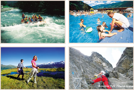 Sommer-Urlaub, Rafting, Schwimmen, Nordic-Walking, Klettern in Zell-Gerlos, Zillertal Arena