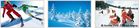 Winter-Urlaub, Skifahren, Landschaft, Kinder in Zell-Gerlos, Zillertal Arena